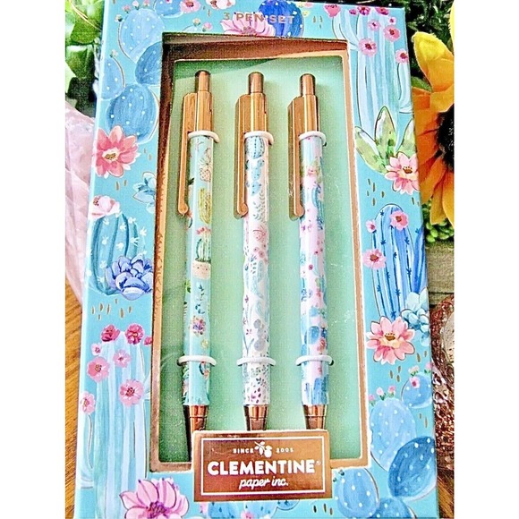 New Clementine Succulent Cactus Flower w/ Rose Gold Ink Pen Set of 3 - Black Ink - Picture 1 of 10